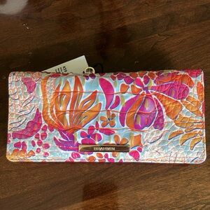 Brahmin Ady Genuine Leather Wallet Neon Floral Freehand NWT